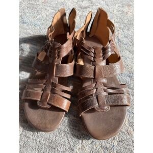 Bed Stu Women Teak Brown Leather Gladiator Woven Cage Flat Sandals Size 10